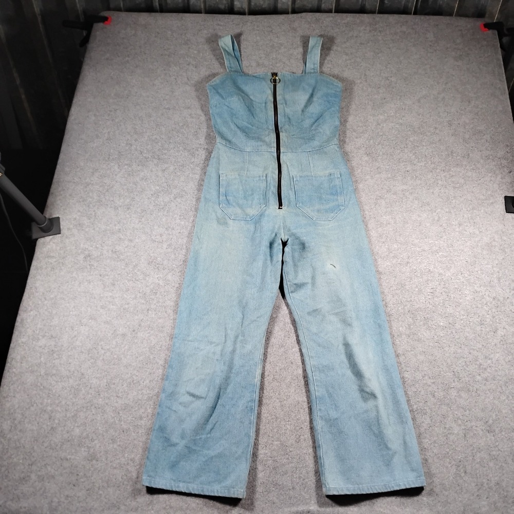 Lykke Wullf Women's Light Wash Denim Wide Leg Zip Front Jumpsuit Size Small